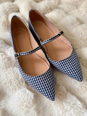 J. Crew Pointed-Toe Mary Jane Flats in Gingham